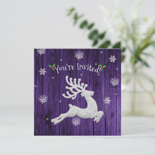 Purple Rustic Christmas Reindeer Invitation