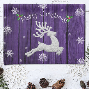 Purple Rustic Christmas Reindeer Kitchen Towel