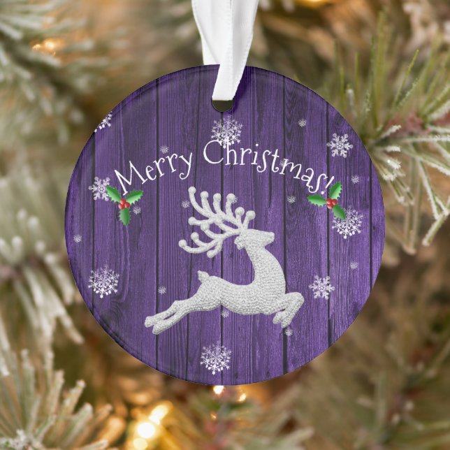 Purple Rustic Christmas Reindeer Ornament (Tree)
