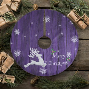 Purple Rustic Christmas Reindeer Tree Skirt
