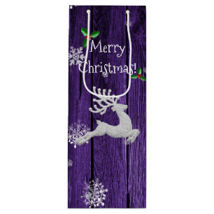 Purple Rustic Christmas Reindeer Wine Gift Bag