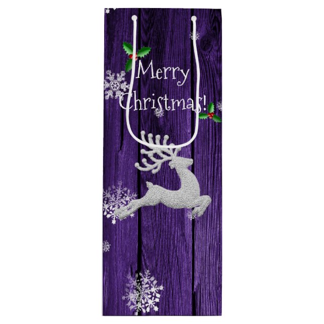 Purple Rustic Christmas Reindeer Wine Gift Bag (Front)