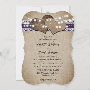 Purple Rustic Country Burlap Lace Wedding Invitation