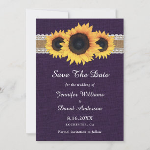 Purple Rustic Country Sunflower Wedding Save The Date