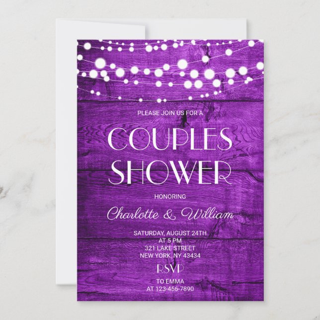 Purple Rustic Couples Shower Invitation (Front)