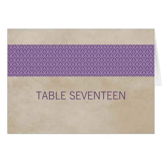 Purple Rustic Damask Table Number Card (Front Horizontal)