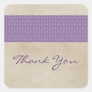 Purple Rustic Damask Thank You Stickers
