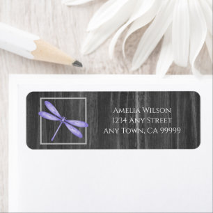 Purple Rustic Dragonfly Return Address Label