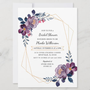 Purple Rustic Floral Bridal Shower Invitation