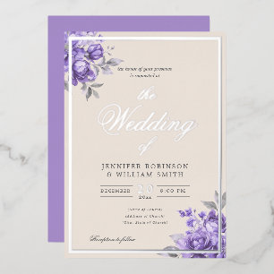 Purple Rustic Floral Elegant Script Wedding