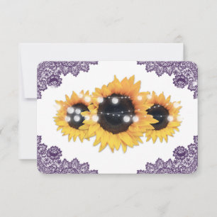 Purple Rustic Floral Lace Sunflower Wedding RSVP Card