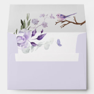 Purple rustic flowers bird envelope