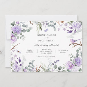 Purple rustic flowers wedding invitation
