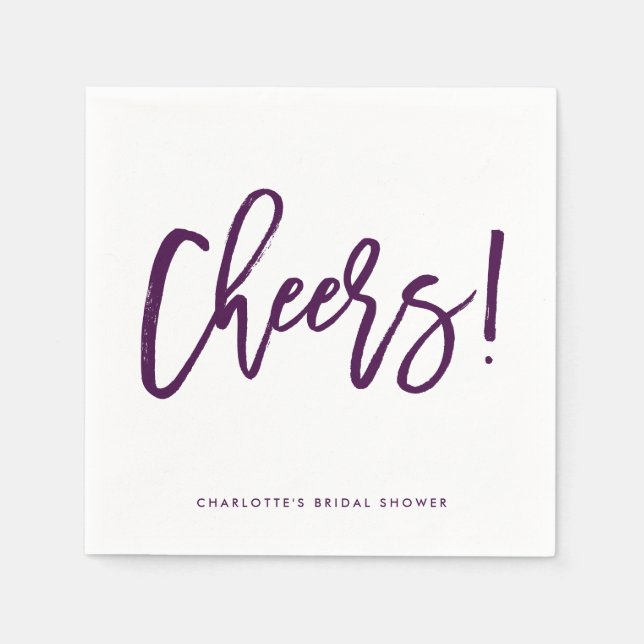Purple Rustic Hand Lettering Cheers Wedding Napkin (Front)