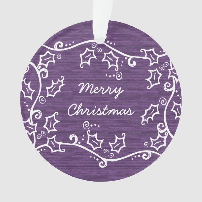 Purple Rustic Holly Acrylic Ornament (Front)
