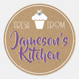 Purple Rustic Kraft Paper Rhinestone Cupcake Label