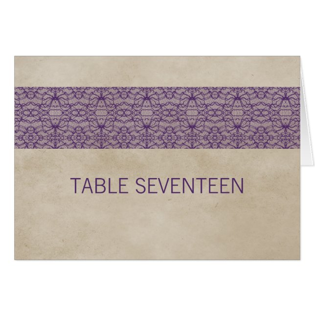 Purple Rustic Lace Table Number Card (Front Horizontal)