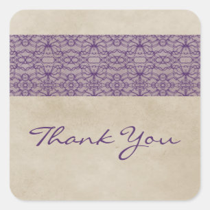 Purple Rustic Lace Thank You Stickers