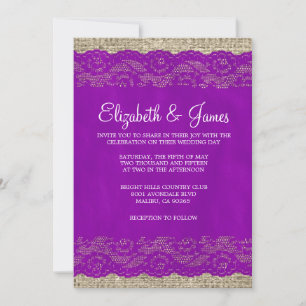 Purple Rustic Lace Wedding Invitations