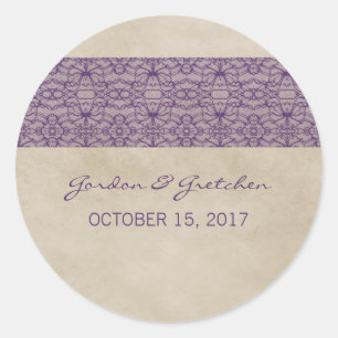 Purple Rustic Lace Wedding Stickers