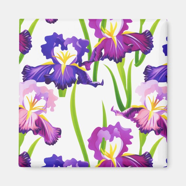 Purple Rustic Meadow Iris Flowers Watercolor Magnet (Front)