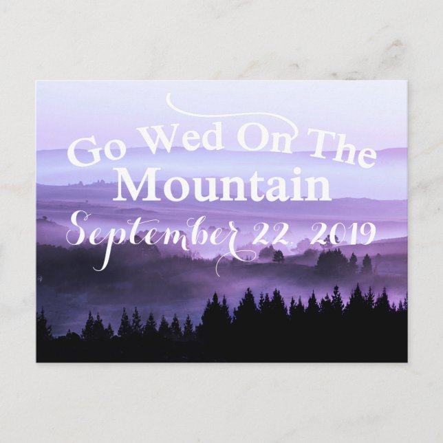 Purple Rustic Mountain Wedding Save The Date Announcement Postcard (Front)