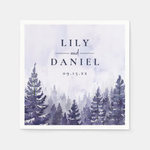 Purple Rustic Pine Tree Forest Wedding Napkin