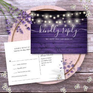 Purple Rustic String Lights Song Request RSVP Invitation Postcard