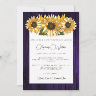Purple Rustic Sunflower Baby Shower Invitation