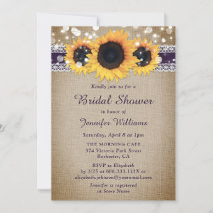 Purple Rustic Sunflower Bridal Shower Invitation