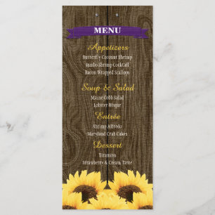 PURPLE RUSTIC SUNFLOWER MENU CARD