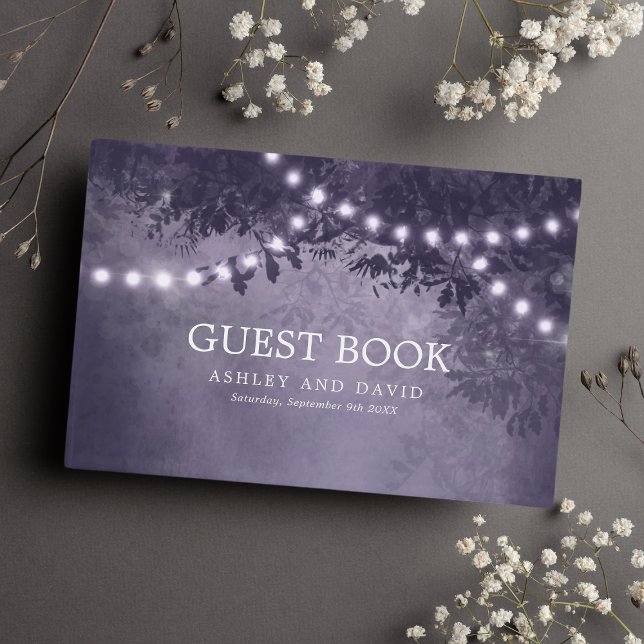 Purple Rustic Tree String Lights Wedding Guest Book (Creator Uploaded)
