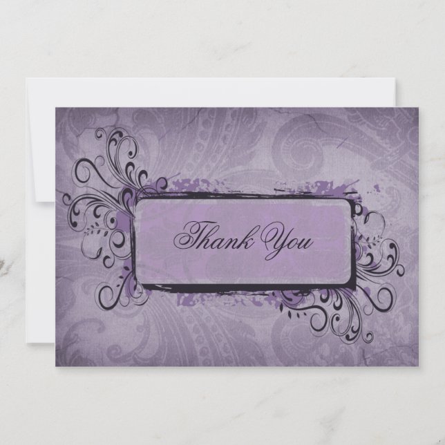 Purple Rustic Vintage Wedding Thank You Card (Front)