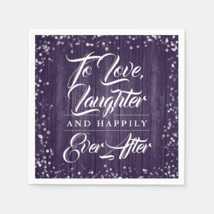 Purple Rustic Wood Happily Ever After Wedding Napkin