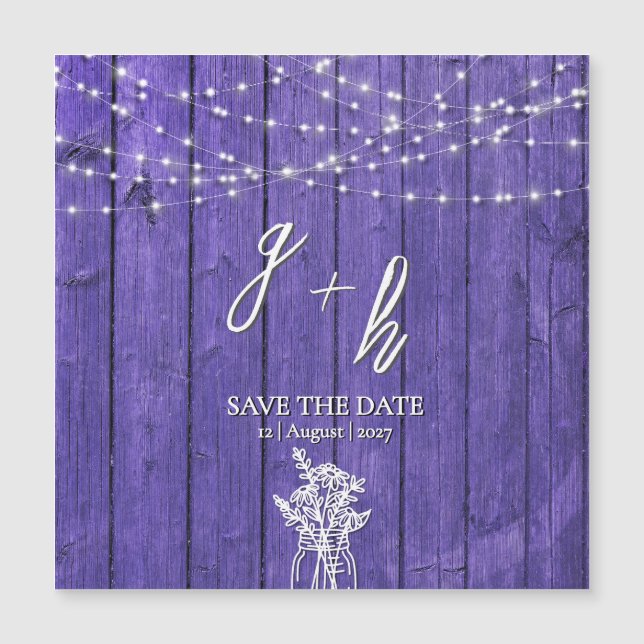 Purple Rustic Wood String Lights Boho Mason Jar (Front)