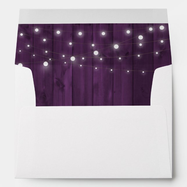 Purple Rustic Wood String Lights Return Address Envelope (Back (Bottom))