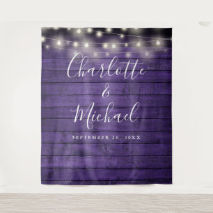 Purple Rustic Wood String Lights Wedding Backdrop Tapestry