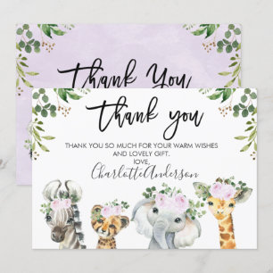 Purple Safari Animals Baby Shower Thank You Card