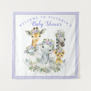 Purple Safari Baby Shower Banner Backdrop  Tapestry