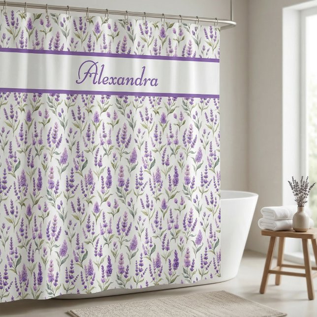 Purple Sage Green Lavender Custom Name Shower Curtain (Creator Uploaded)
