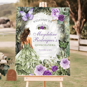 Purple Sage Green Whimsical Forest Quinceanera Poster