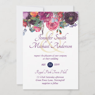 Purple Sage Orange Pink Floral Wedding Invitations