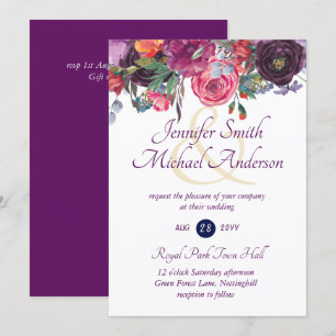 Purple Sage Orange Pink Floral Wedding Invitations