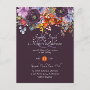 Purple Sage Orange Pink Floral Wedding Invitations