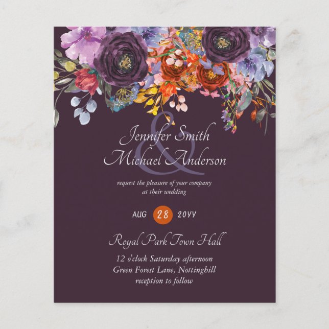 Purple Sage Orange Pink Floral Wedding Invitations (Front)