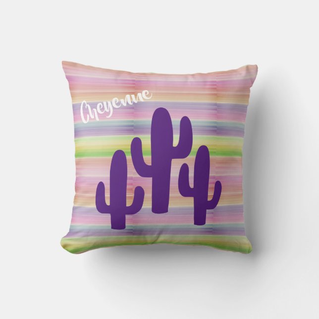 Purple Saguaro Cactus Southwest Desert Sunset Cushion (Front)