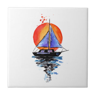 Purple Sails Boat Tile