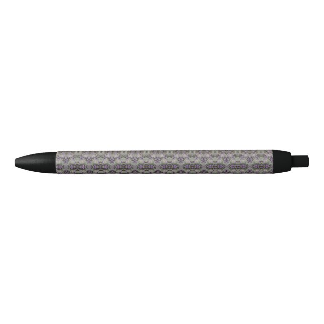 Purple Salt Heliotrope Wildflower Pattern Black Ink Pen (Front)
