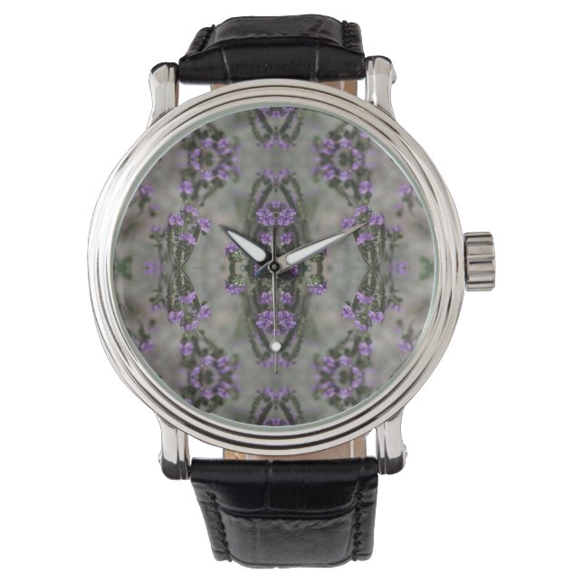 Purple Salt Heliotrope Wildflower Pattern Watch (Front)