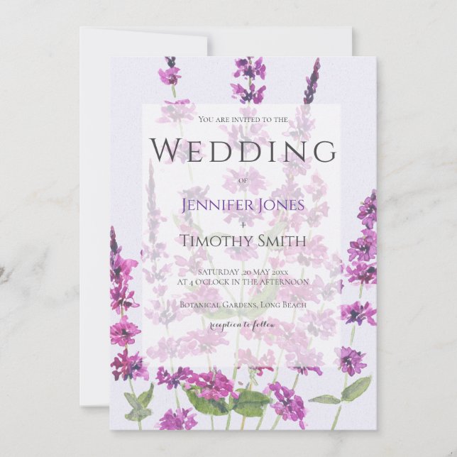 purple salvia flowers wedding invitation (Front)